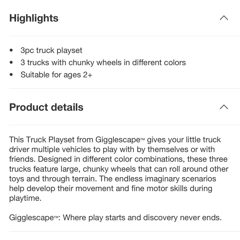 Gigglescape 3pc Truck Playset Chunky Wheels Multicolor Toy Vehicles Ages 2+ NEW